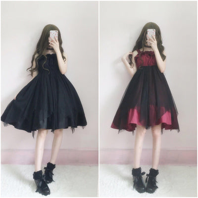 Japanese lolita lotus leaf black/red dress SD02481