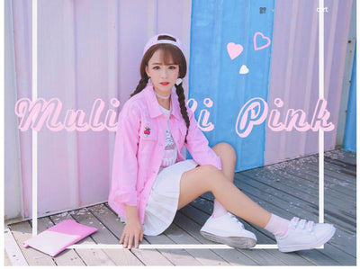 Sweet Pink Cherry Short Denim Jacket SD00114