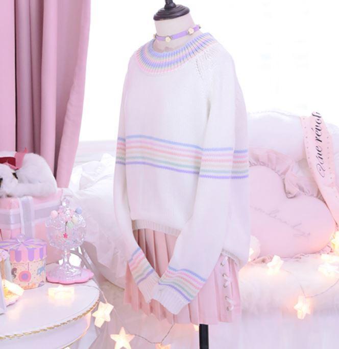 Rainbow Stripes Loose Thin Knitted Sweater SD00408