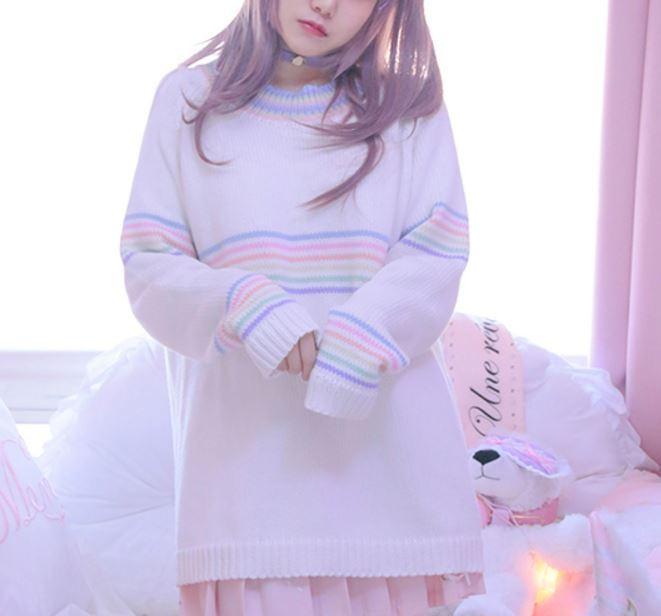Rainbow Stripes Loose Thin Knitted Sweater SD00408