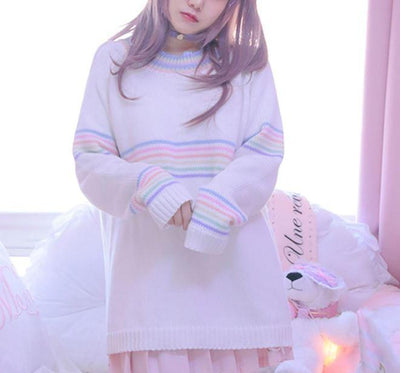 Rainbow Stripes Loose Thin Knitted Sweater SD00408