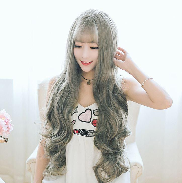 Harajuku Smoke Gray Curly Long Wave Wig SD00656