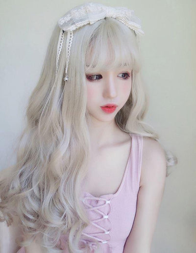 Harajuku White Blond curly Wave Long Wig SD00708